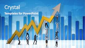  Presentation with blue global - PPT theme having staff development - business team holding up arrow background and a teal colored foreground