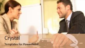  Presentation with electronic - PPT theme having staff development - businessman sitting at a table background and a  colored foreground