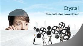  Presentation with development - Slide deck featuring staff development - businesswoman looking background and a sky blue colored foreground