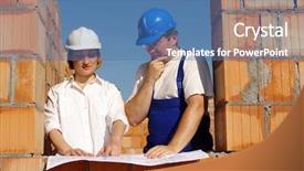  Presentation with house building plans - PPT theme consisting of staff development - female investor and site manager background and a  colored foreground