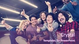  Presentation with success business - Presentation design with staff development - portrait of young excited multiethnics background and a violet colored foreground