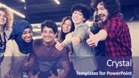  Presentation with software - Audience pleasing PPT layouts consisting of staff development - portrait of young excited multiethnics backdrop and a  colored foreground