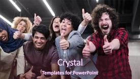  Presentation with business success - Cool new theme with staff development - portrait of young excited multiethnics backdrop and a  colored foreground