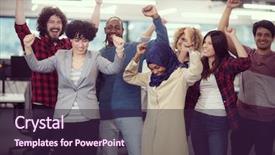  Presentation with success business - Colorful PPT theme enhanced with staff development - portrait of young excited multiethnics backdrop and a  colored foreground