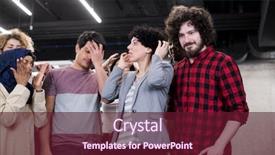  Presentation with success business - Presentation having staff development - portrait of young excited multiethnics background and a  colored foreground