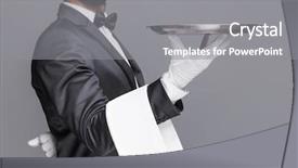  Presentation with butler - Presentation theme with staff dinner - butler holding a silver tray background and a gray colored foreground