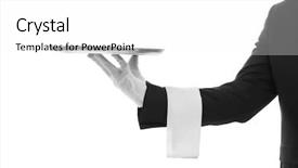  Presentation with waiter - Colorful slide deck enhanced with staff dinner - male waiter holding tray backdrop and a white colored foreground