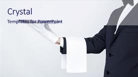  Presentation with professional development page 7 - Amazing PPT theme having staff dinner - professional waiter holding empty silver backdrop and a sky blue colored foreground