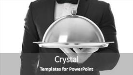  Presentation with waiter hand in white glove - Audience pleasing presentation theme consisting of staff dinner - waiter with metal tray backdrop and a dark gray colored foreground