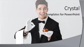  Presentation with white plate - Amazing presentation theme having staff happy birthday - handsome young waiter in tuxedo backdrop and a white colored foreground