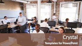  Presentation with staff - Audience pleasing slides consisting of staff in busy customer service backdrop and a tawny brown colored foreground