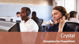  Presentation with staff - PPT layouts enhanced with staff in busy customer service background and a coral colored foreground