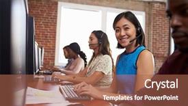  Presentation with customer service - Presentation consisting of staff in busy customer service background and a coral colored foreground