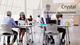  Presentation with staff - Beautiful slide set featuring staff in busy office environment backdrop and a lemonade colored foreground