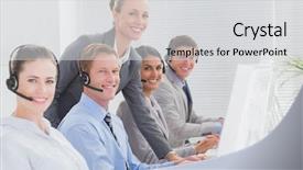  Presentation with call center - Audience pleasing slide set consisting of staff in call center backdrop and a light gray colored foreground