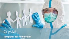  Presentation with epidemic - Slide set featuring staff-in-protective-clothing-holds background and a teal colored foreground