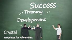  Presentation with green chalkboard - Colorful presentation theme enhanced with staff list - business team writing against green backdrop and a dark gray colored foreground