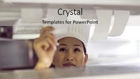  Presentation with cooking chef - Presentation featuring staff list - closeup of a young female background and a  colored foreground