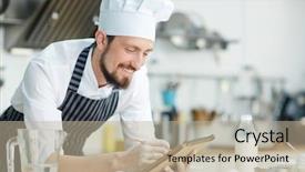  Presentation with little chef - Beautiful slides featuring staff list - happy chef writing something backdrop and a mint green colored foreground