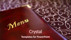  Presentation with restaurant menu - Audience pleasing PPT theme consisting of staff list - menu book on table backdrop and a  colored foreground
