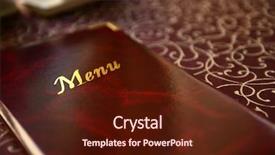  Presentation with restaurant menu - PPT theme with staff list - menu book on table background and a  colored foreground