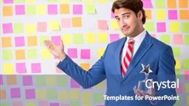  Presentation with special education young adult man - Audience pleasing theme consisting of staff list - young handsome man in conflicting backdrop and a ocean colored foreground