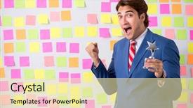  Presentation with concept - Slide deck featuring staff list - young handsome man in conflicting background and a blonde colored foreground