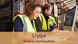  Presentation with logistics warehouse - Amazing theme having staff managing warehouse logistics backdrop and a yellow colored foreground
