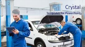  Presentation with mechanic repair - Cool new slide deck with staff manual - concentrated mechanic writing on clipboard backdrop and a lemonade colored foreground