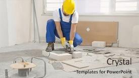  Presentation with tile - Slide set consisting of staff manual - construction worker cutting tile using background and a light gray colored foreground