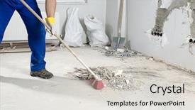  Presentation with construction - Presentation theme enhanced with staff manual - construction worker sweeping floor background and a light gray colored foreground