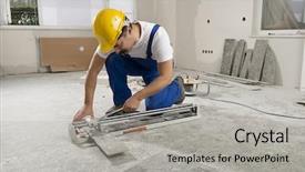  Presentation with ceramic tiles - Slide set consisting of staff manual - construction worker wearing bib overalls background and a light gray colored foreground