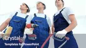  Presentation with industrial workers - Presentation having staff manual - group of professional industrial workers background and a navy blue colored foreground