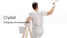  Presentation with painting walls paint roller - Slides with staff manual - rear view shot background and a white colored foreground