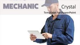  Presentation with mechanic tablet - Audience pleasing PPT theme consisting of staff manual - young mechanic in uniform backdrop and a lemonade colored foreground