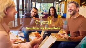  Presentation with staff meeting - Slide deck with staff-meeting-and-eating-takeaway background and a red colored foreground