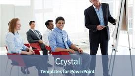  Presentation with staff meeting - Audience pleasing slide deck consisting of staff meeting teachers - portrait of a senior businessman backdrop and a ocean colored foreground
