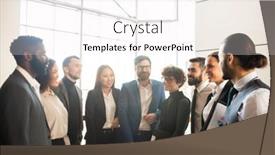  Presentation with staff - Beautiful PPT theme featuring staff-of-modern-company-standing backdrop and a white colored foreground