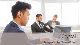  Presentation with staff meeting - Amazing slides having staff programme - asian man as businessman using backdrop and a light gray colored foreground