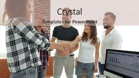  Presentation with handshake - Amazing PPT theme having staff programme - handshake young designer backdrop and a  colored foreground