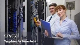  Presentation with data center - Cool new presentation with staff programme - team of technicians using digital backdrop and a tawny brown colored foreground