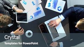  Presentation with team build co 50 - Presentation featuring staff reporting relationship - team sitting behind desk checking background and a  colored foreground