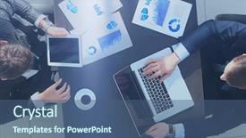  Presentation with relationship - Theme enhanced with staff reporting relationship - team sitting behind desk checking background and a  colored foreground