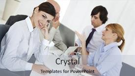  Presentation with office workers - Cool new PPT theme with staff reporting relationship - two young business woman backdrop and a  colored foreground