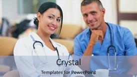  Presentation with staff - Slide set featuring staff room in a hospital background and a  colored foreground