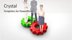  Presentation with business in green - Audience pleasing slide set consisting of staff rotation - business team against red backdrop and a white colored foreground