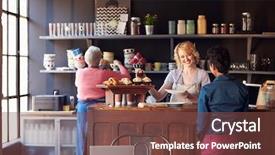  Presentation with coffee shop - Slide deck featuring staff serving customer in busy background and a tawny brown colored foreground