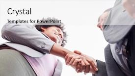  Presentation with partners - Slides enhanced with staff transportation - two business partners greeting background and a white colored foreground