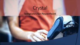  Presentation with credit card - PPT theme having staff using credit card terminal background and a coral colored foreground