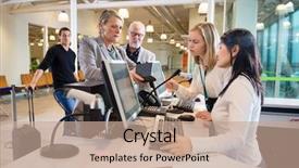  Presentation with staff - Presentation theme consisting of staff working at airport background and a coral colored foreground